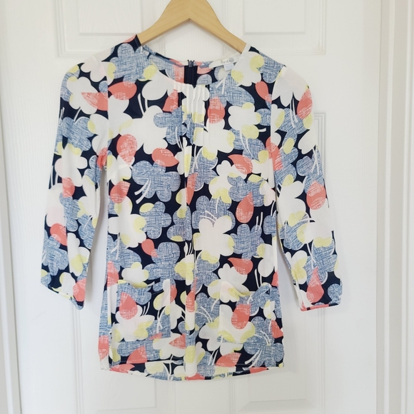 Boden Floral 3/4 Sleeve Top - Blue, Pink, White Size 2 - Picture 2 of 4